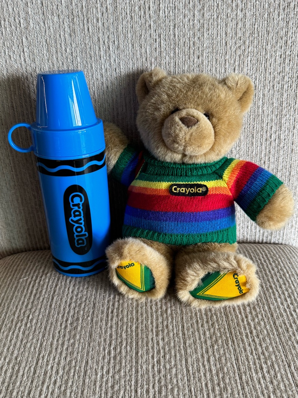 Vintage GUND Crayola Teddy Bear & Crayon Thermos Lot 1990s Nostalgia Set